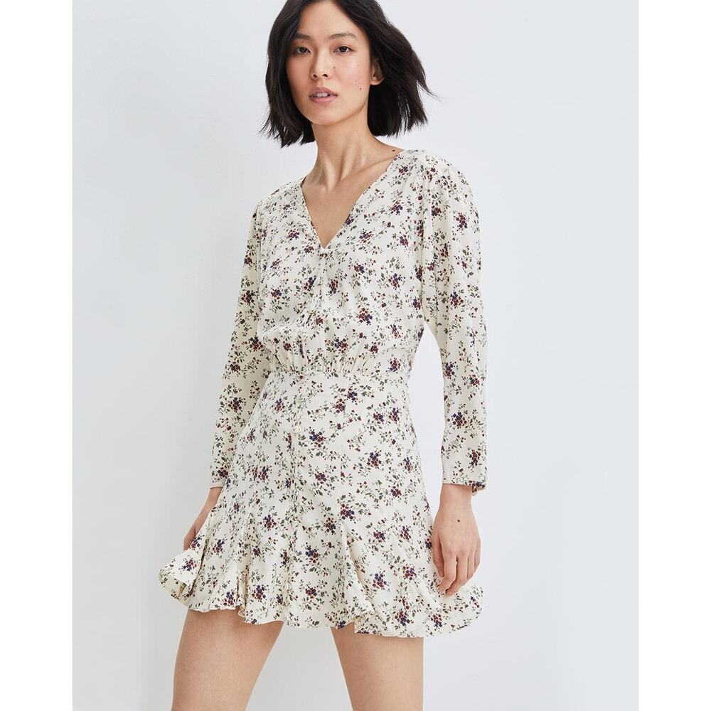 Veronica Beard Riggins Dress Whitestone Size‎ 8 Silk Ivory Cream Floral Blouson